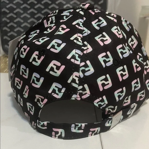 Fendi Black Baseball Cap with Pastel Pink & Light Blue FF Pattern - Picture 3 of 4